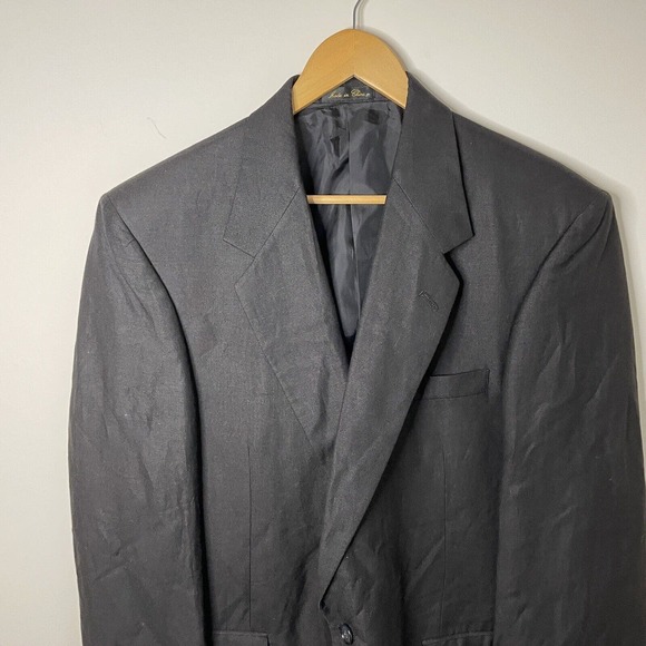 VINTAGE Guy Laroche Paris Black Men’s Linen Blend Blazer Jacket Sz 40R (42R) - Picture 3 of 16